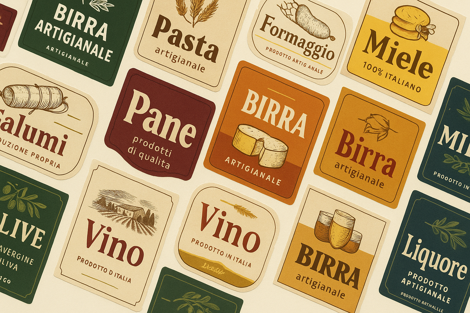 Etichette a colori utilizzate come strumento di marketing per prodotti artigianali